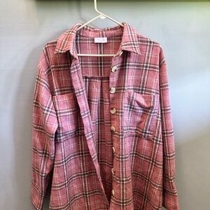 Pink Lily Plaid Shacket - Pink and Gray